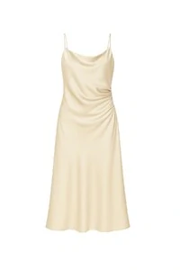 Vestido cetim dradeado cintura Kwi