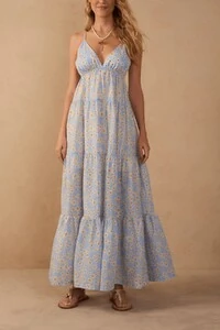 Vestido longo estampa margaridas azul Dress to