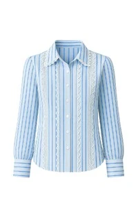 Camisa listrada com detalhes de renda Kwi