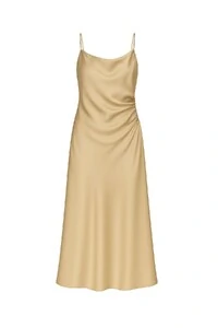 Vestido cetim dradeado cintura Kwi