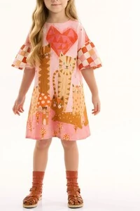 Vestido manga curta em viscolinho Três E Já
