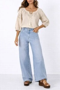 Bata com bordados manga curta Kwi