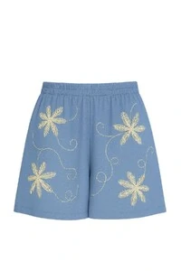 Short com bordado floral feminino Kwi