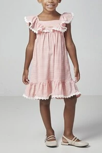 Vestido infantil rodado com babados e renda Luluzinha