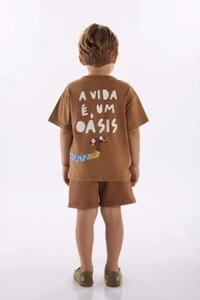 Conjunto camiseta malha e bermuda moletom Três e Já