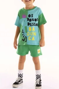 Conjunto camiseta malha bermuda moletom Três E Já