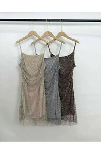 Vestido curto rede brilho Kwi