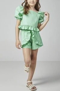 Conjunto infantil blusa bufante e short com sobreposição Luluzinha