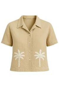 Camisa com bordado coqueiros feminina Kwi