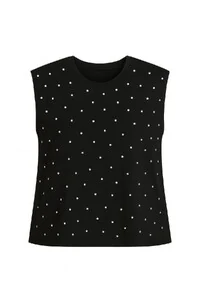 Blusa plus size em malha manga muscle com aplicação de strass Kwi