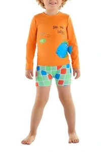 Conjunto camiseta e sunga boxer em malha uv fps+50 Up Baby