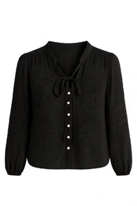 Camisa bordada com gola laço feminina Kwi