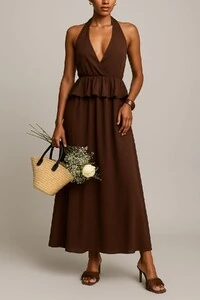 Vestido longo frente única Kwi