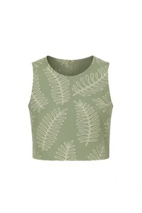 Blusa cropped com bordado de folhagens Kwi