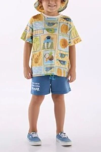 Conjunto camiseta malha e bermuda moletom Três e Já