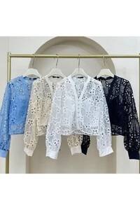 Camisa cropped guipir c/ transparência Kwi