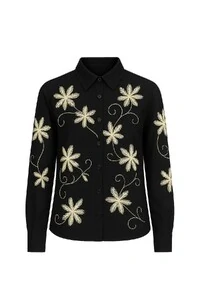 Camisa com bordado floral feminina Kwi