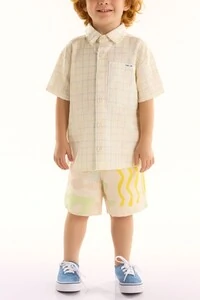 Conjunto camisa e bermuda em viscolinho Três E Já