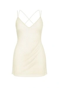 Vestido curto de tule com hotfix Kwi