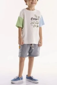 Conjunto camiseta malha bermuda em viscolinho Três E Já