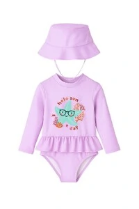 Conjunto maiô manga longa com chapéu Kwi