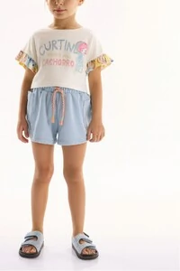 Conjunto blusa malha e short moletom Três E Já
