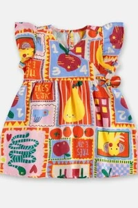 Vestido manga curta em viscolinho digital Três e Já