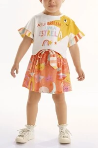 Conjunto blusa malha e short em viscose Três E Já