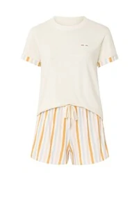 Pijama feminino Short doll manga curta listrado Kwi