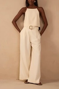 Calça linho pantalona fivela miçanga Dress to