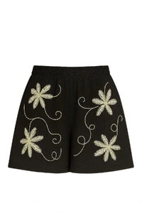 Short com bordado floral feminino Kwi