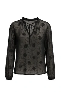 Blusa transparente com bordado floral Kwi
