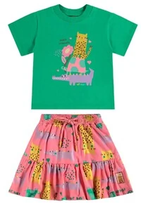 Conjunto blusa meia malha e saia cotton Up Baby