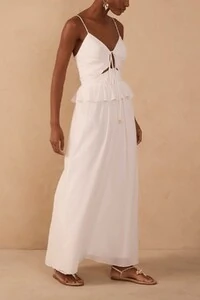 Vestido longo algodão babado cintura Dress to