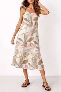 Vestido midi estampado com alças ajustáveis Kwi