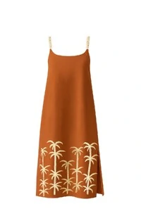 Vestido com alças em cordão e bordado Kwi