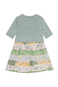 Vestido infantil em tricot e viscose estampada Juliana Gevaerd