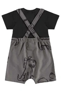 Conjunto jardineira moletom e body malha Up Baby