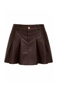 Mini saia pu com pregas Kwi