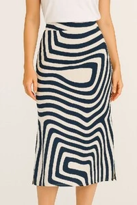 Saia midi estampada geométrica Kwi