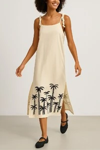 Vestido com alças em cordão e bordado Kwi