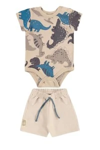 Conjunto body malhão rustic e bermuda moletom s/ felpa Up Baby