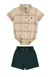 Conjunto body camisa tecido e bermuda sarja Up Baby