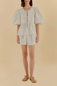 Blusa mangas listra bicolor Farm
