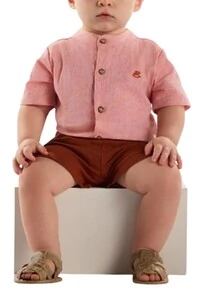 Body camisa manga curta em tecido Up Baby