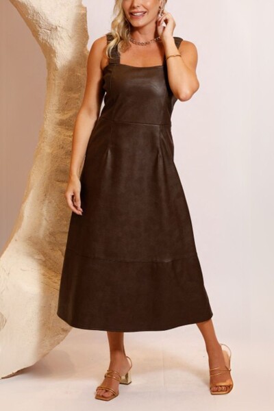 Foto Vestido midi em courino Kwi