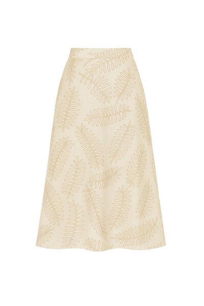 Foto Saia midi com bordado de folhagens Kwi