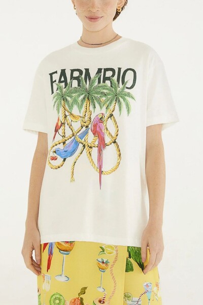 Foto Tshirt media cordas e aves colorida Farm