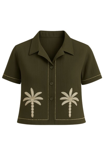 Foto Camisa com bordado coqueiros feminina Kwi