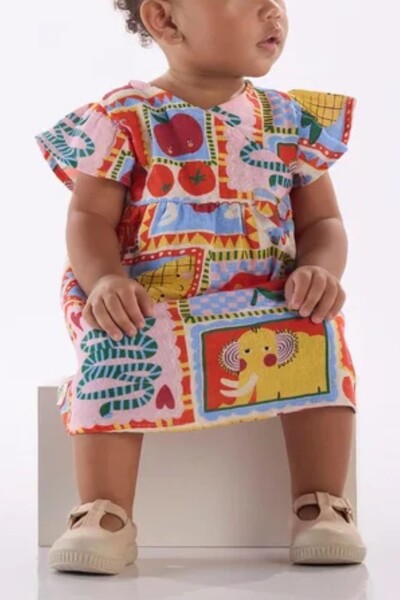 Foto Vestido manga curta em viscolinho digital Três e Já